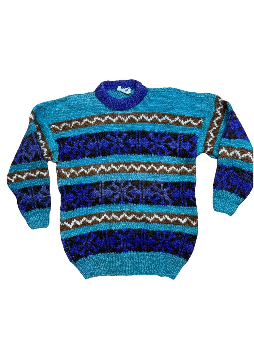 VTG 90’s 100% Wool Heavy Chunky Sweater Hand Knit in Ecuador Sz M Grandpa Nordic